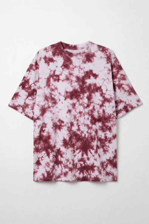 Oversized Maroon Tie-Dye T-Shirt | Unisex Premium Cotton Streetwear