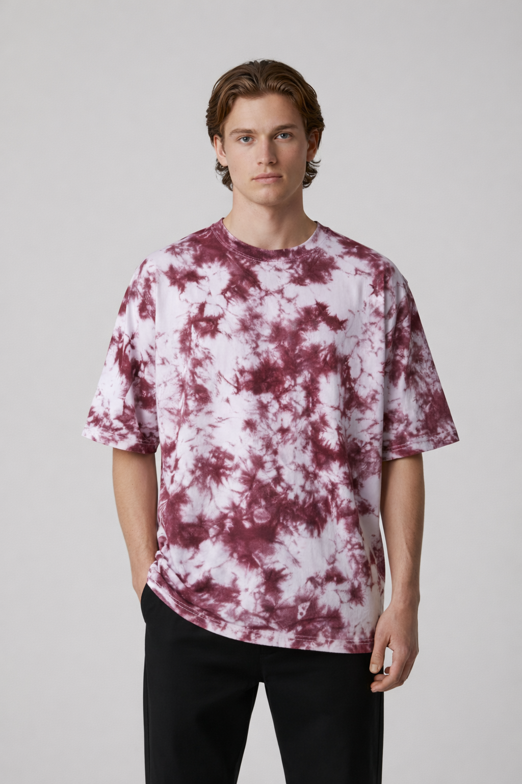 Oversized Maroon Tie-Dye T-Shirt | Unisex Premium Cotton Streetwear