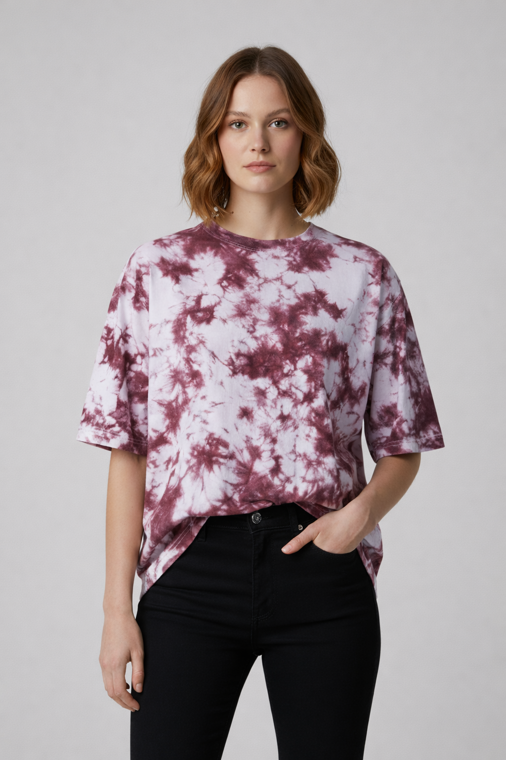 Oversized Maroon Tie-Dye T-Shirt | Unisex Premium Cotton Streetwear