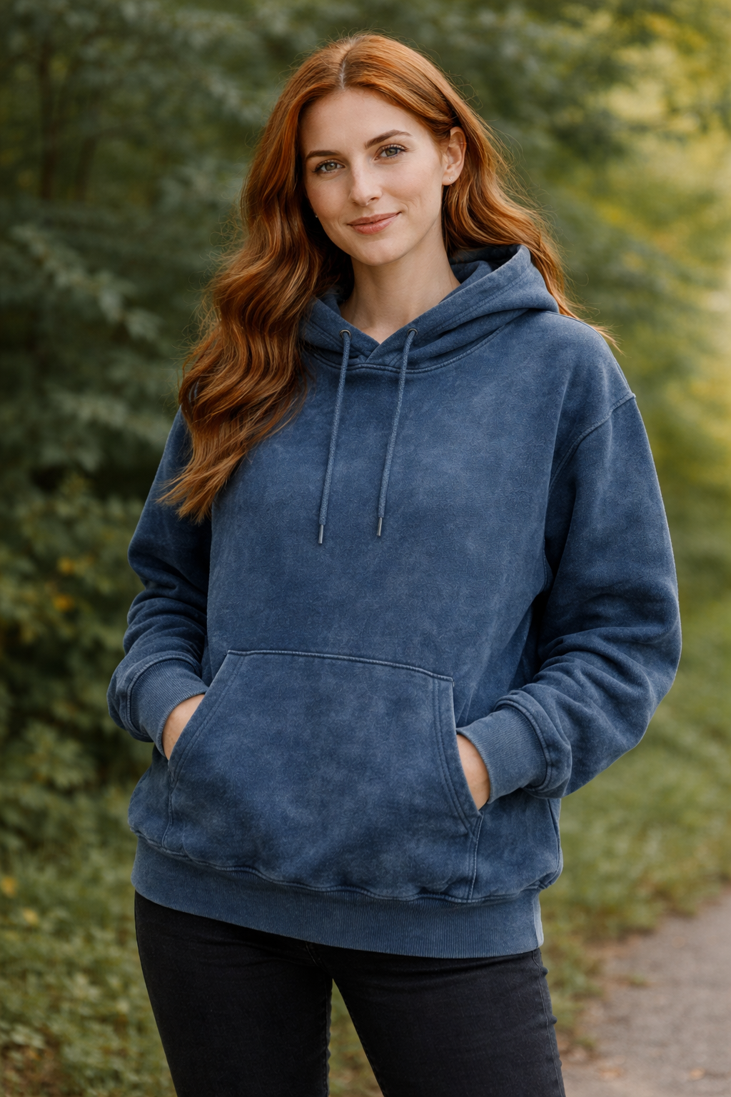 Premium Oversized Blue Acid-Wash Hoodie