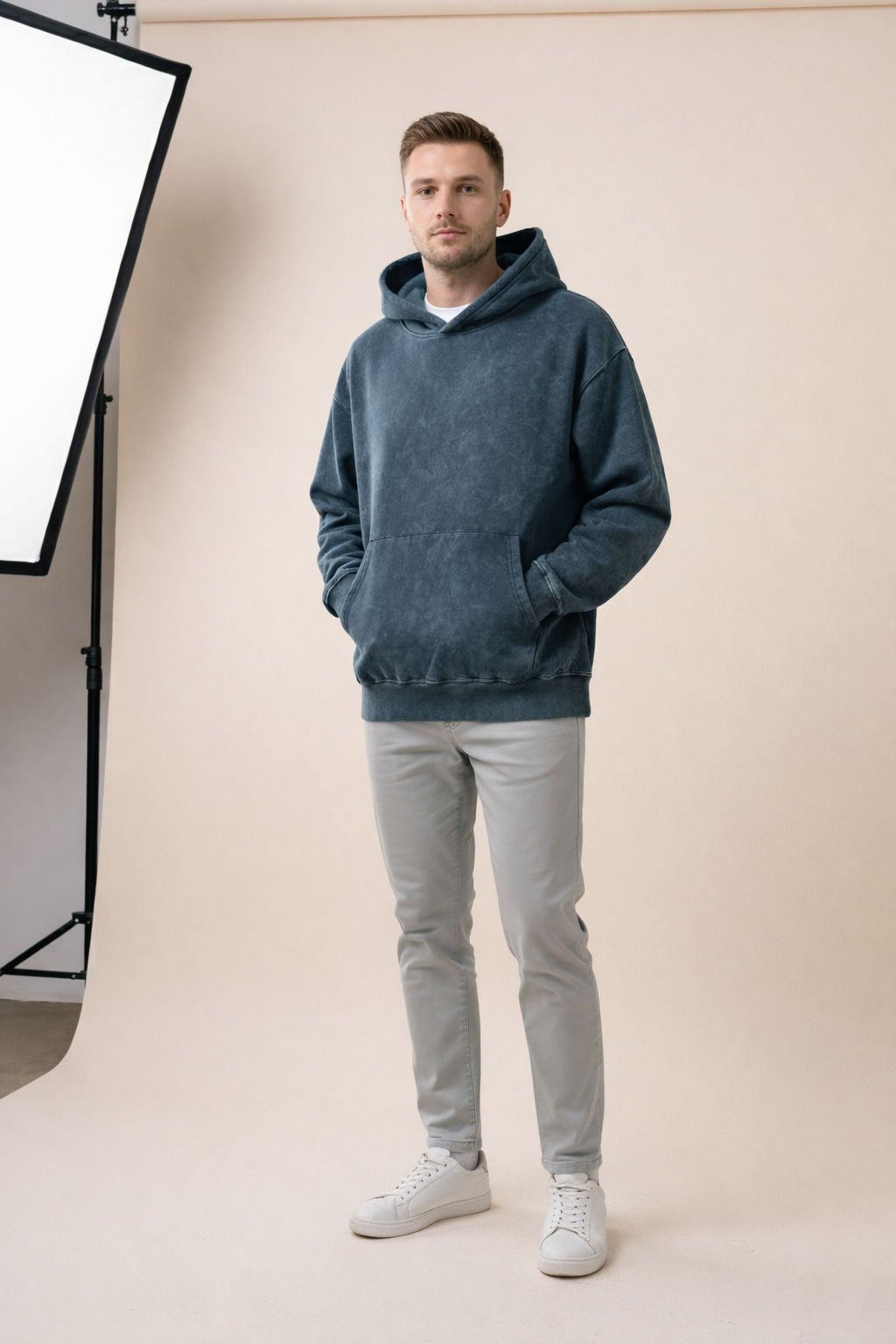 Premium Oversized Blue Acid-Wash Hoodie