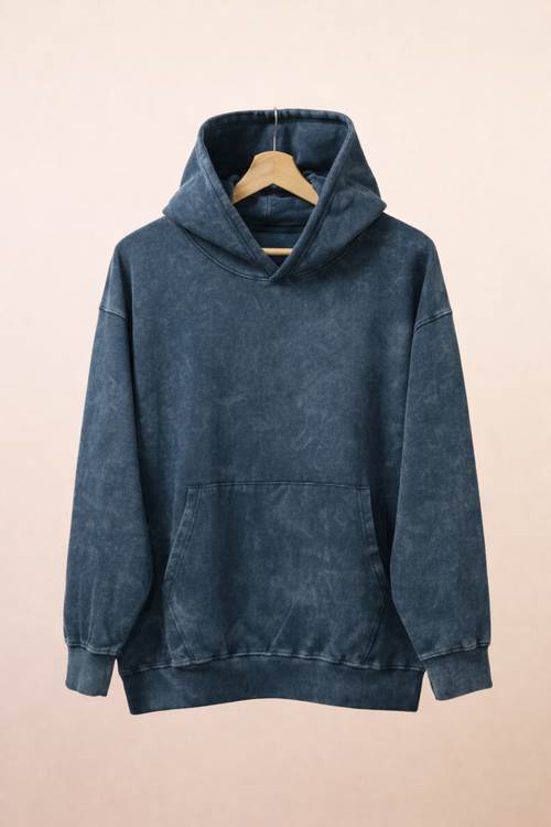 Premium Oversized Blue Acid-Wash Hoodie